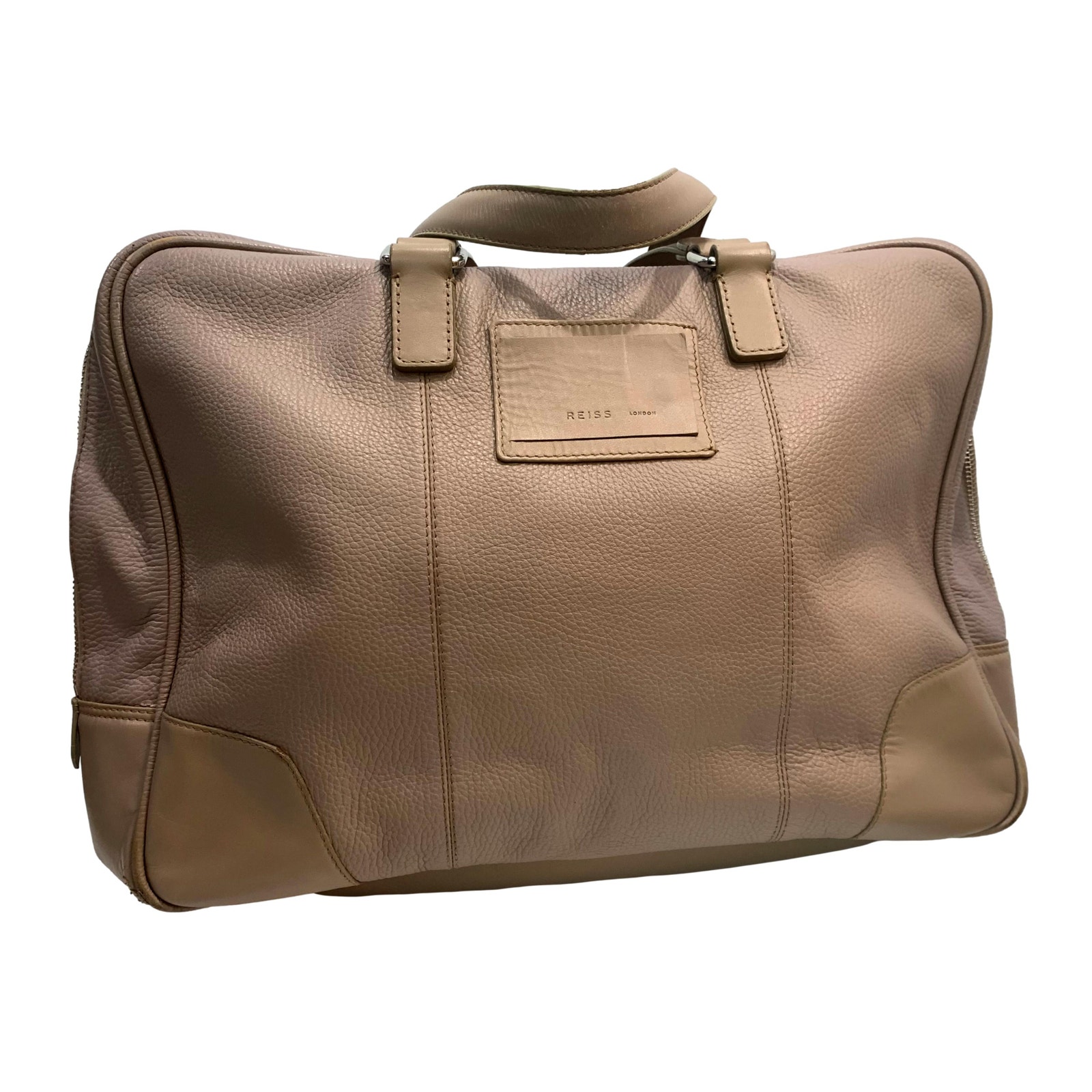 Reiss "Barrington" Taupe Leather Overnight Bag | Briefcase Attache